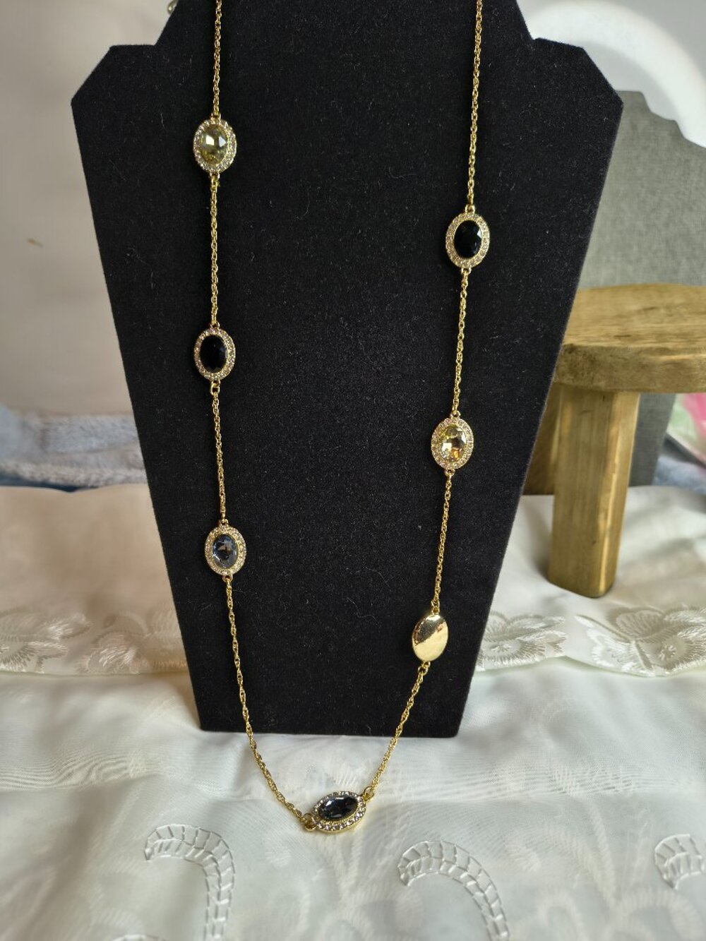 Monet Gold Tone Glass stones Necklace